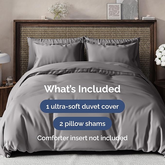 Duvet Cover King Size Set - Extra Soft King Size Duvet Cover 104 x 90 with 2 Pillow Shams - Hotel Luxury Easy Care and Fade Free w/Zipper Closures & Ties - Comfy Breathable Bedding Set (Dark Grey)