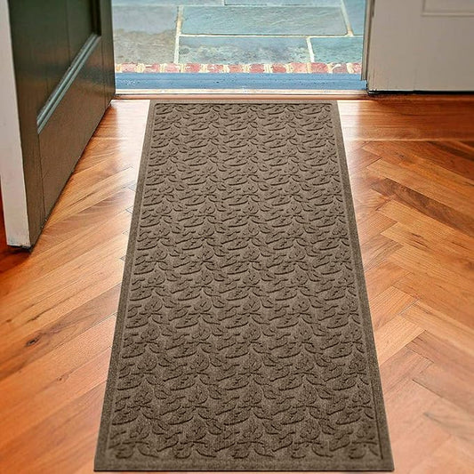 WaterHog Water Trapping Door Mat - Slip-Resistant Indoor/Outdoor Entrance Rug for Front Door, Entryways, Patios, Porch, Mudrooms, Hallway, Made in USA, Dogwood Leaf Collection, Khaki/Camel, 2' x 5'