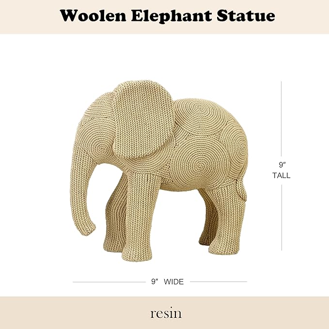 9-inch Beige Resin Elephant Statue - Small Home Decor Sculpture for Shelf, Dresser & Table Centerpiece, Classic Elephant Figurine for Living Room & Bedroom