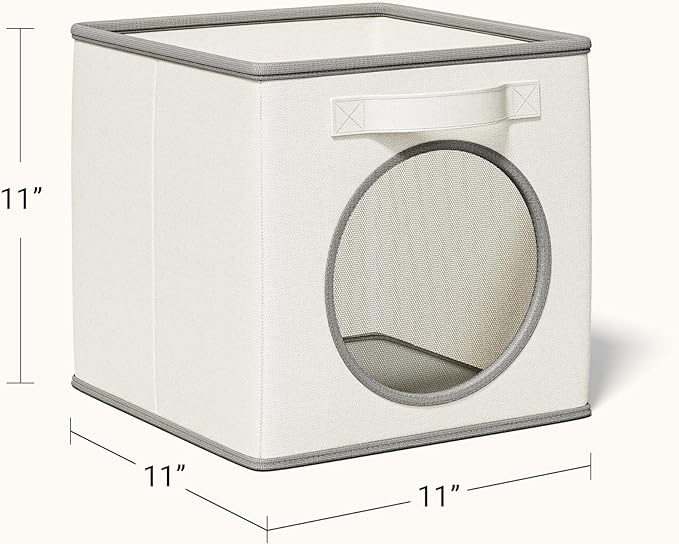 Vailando Foldable Fabric Storage Cube with Round Window - 4 Pack 11"x11"x11" Collapsible Closet Organizer Bins for Clothes, Shelves, Offices, Laundry & Misc, White & Ivory