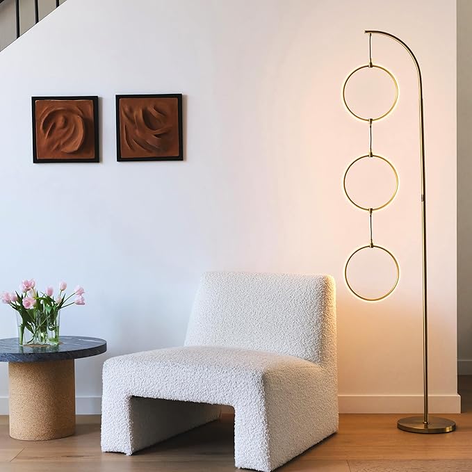 Brightech Nova 74 in. Antique Brass Industrial 3-Light LED Energy Efficient Floor Lamp with Built-in 3-Way Dimmer Function FL-NVA-BRS