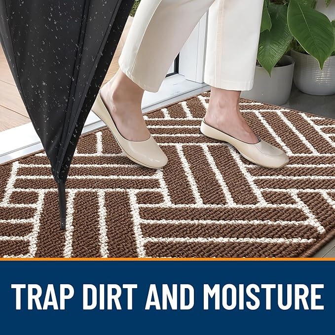 OLANLY Indoor Door Mat, 48x32 Inch, Dirt Resistant and Absorbent, Non-Slip Rubber Backing Floor Mats, Easy Clean Low-Profile Doormat for Entryway, Front Door, and Inside Entrance, Coffee