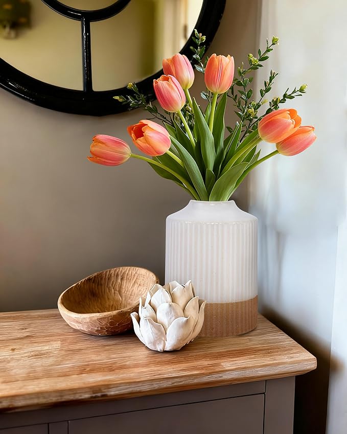 White Ceramic Vases，Flower Vases for Farmhouse Decorative Vases for Dining Table, Living Room, Bedroom, Kitchen, or Office Decor, Set of 2