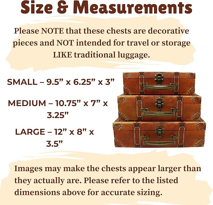 Blue Orchards Decorative Travel-Themed Paperboard Boxes (Set of 3) – Small Suitcase-Style Storage for Keepsakes, Mementos, Miniature Prop-Style Luggage | Largest Suitcase is 12'' L x 8'' W x 3.5'' H