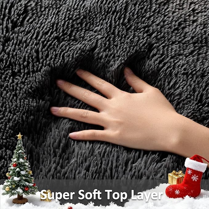 Ophanie 8x10 Black Area Rugs for Living Room, Large Shag Bedroom Carpet, Big Indoor Thick Soft Shaggy Nursery Rug, Fluffy Carpets for Boy and Girls Room Dorm Home Decor Aesthetic