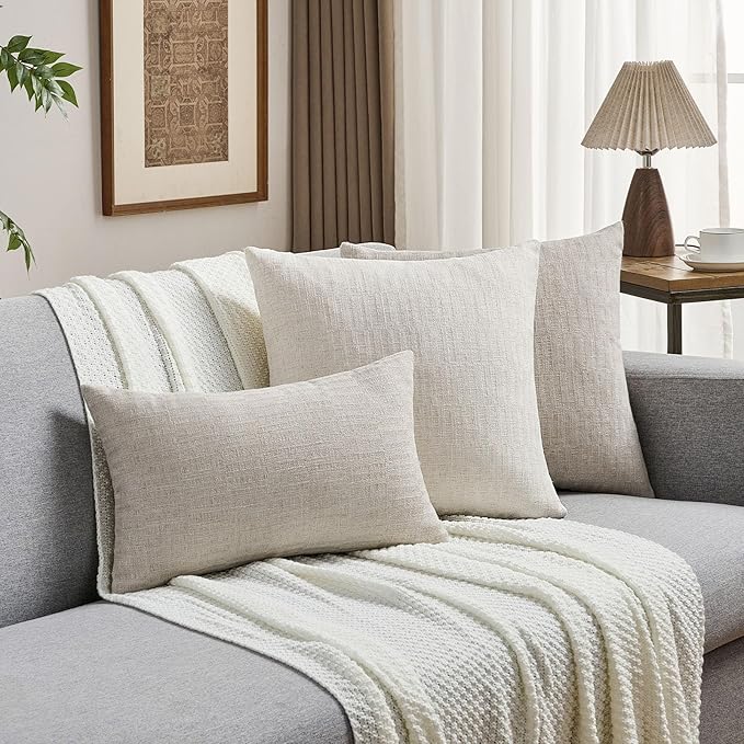 FUTEI Natural Decorative Throw Pillow Covers 16x16 Inch Set of 2,Soft Linen Slub Texture Cushion Case,Farmhouse Home Decor for Couch Bed Living Room