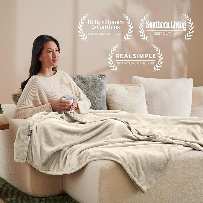 Bare Home Fleece Blanket - Throw Extra Long - Ultra-Soft Lightweight for Bed, Sofa, and Couch - Luxury Microplush - Cozy Warm Blanket (Throw XL, Oyster)