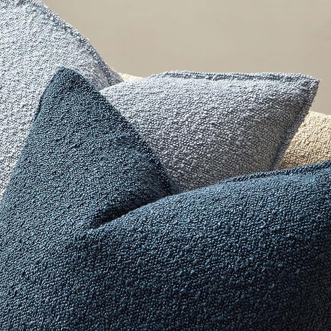 JUSPURBET Blue Decorative Pillow Covers 20x20 Set of 2 Throw Pillow Covers for Couch Sofa Bed Cozy Boucle Textured Cushion Covers Cases with Hidden Zipper for Living Room Home Decor