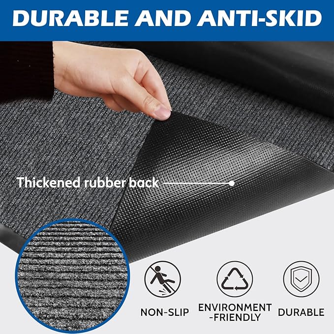 48" x 36" (4' x 3') Front Door Mat | Heavy Duty Indoor Outdoor Doormat | Non-Slip Rubber Backing | Low Profile Welcome Mat for Entryway for Home, Office & High Traffic Areas, Dark Gray