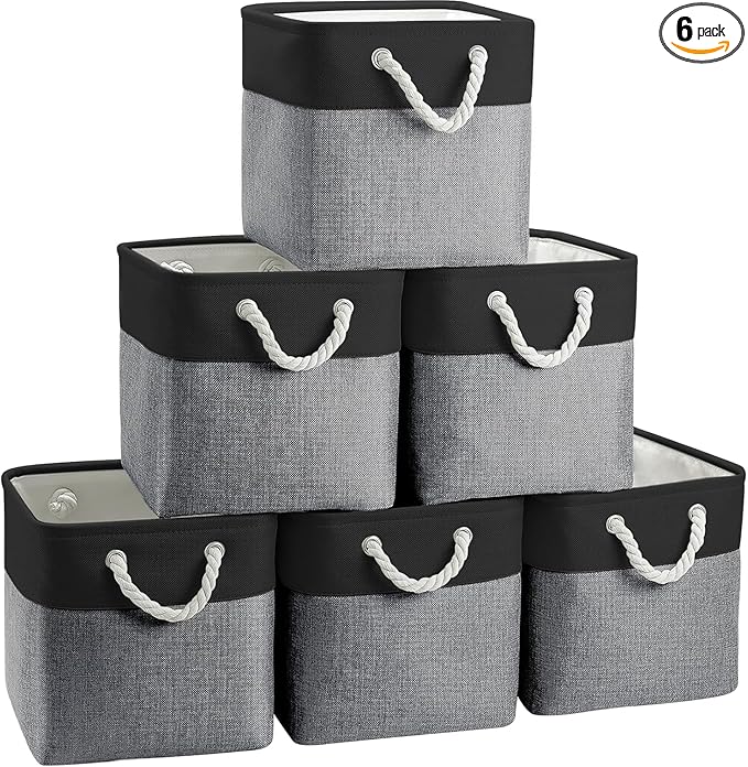 Fabric Storage Cubes, 11 inch cube storage bin with Handles, 11x11cube storage organizer bins, Collapsible Storage Bins for Shelves and Home, Cubby Storage Bins (Black-Gray, 10.5x10.5x11in)