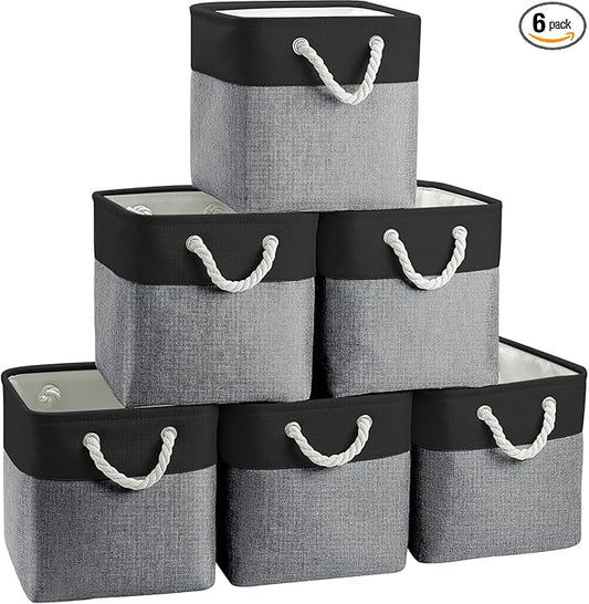 Fabric Storage Cubes, 11 inch cube storage bin with Handles, 11x11cube storage organizer bins, Collapsible Storage Bins for Shelves and Home, Cubby Storage Bins (Black-Gray, 10.5x10.5x11in)