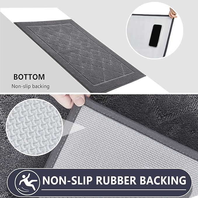 REFETONE Dirt Trapper Door Mat 32" x 40", Washable Indoor Doormat Rubber Backing Non Slip, Resist Dirt and Absorbent Entrance Mat, Low Profile Inside Floor Mats for Front Back Door and Entryway, Grey