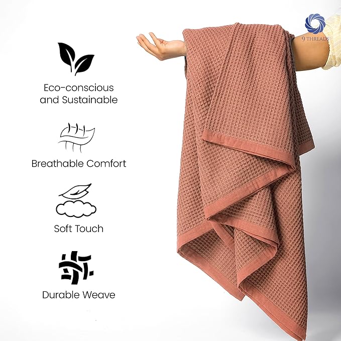 9Threads 100% Long Staple Cotton Waffle Multipurpose Blanket | Soft & Breathable, Lightweight All-Season Throw for Bed/Couch/Sofa | Machine Washable | (Waffle-Coffee, Queen (U.S. Standard))