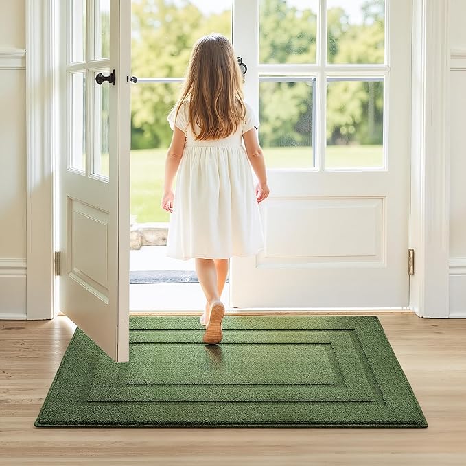 GRANNY SAYS Front Door Mat Outside Entrance, Welcome Matt Non-Slip, Outdoor Door Mats for Entryway, Long Front Porch Mat Low Profile Resist Dirt Easy to Clean, 48"x32", Green