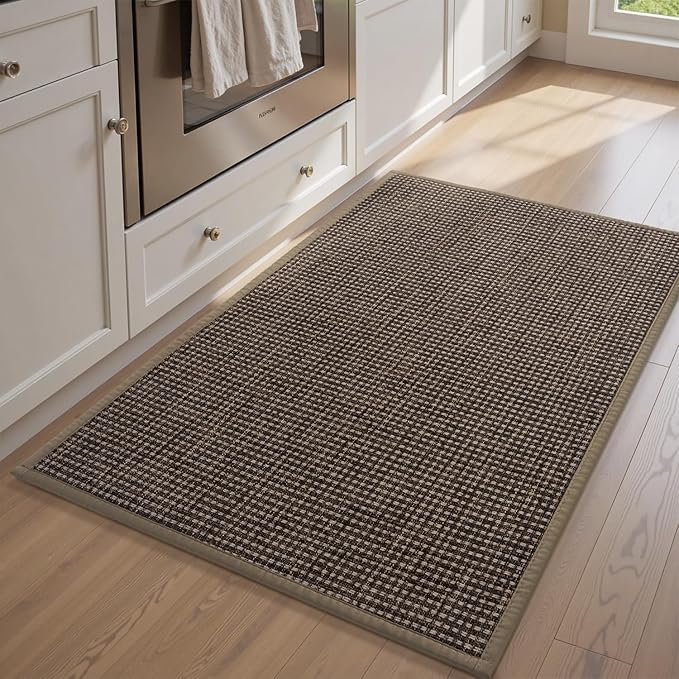 PADOOR Kitchen-Rugs Non Slip Washable, Kitchen-Mats for Floor Super Absorbent Kitchen Floor Mat, Rubber Backing Kitchen Runner Rug, Comfort Standing Mats in Front of Sink 17"x30" Brown