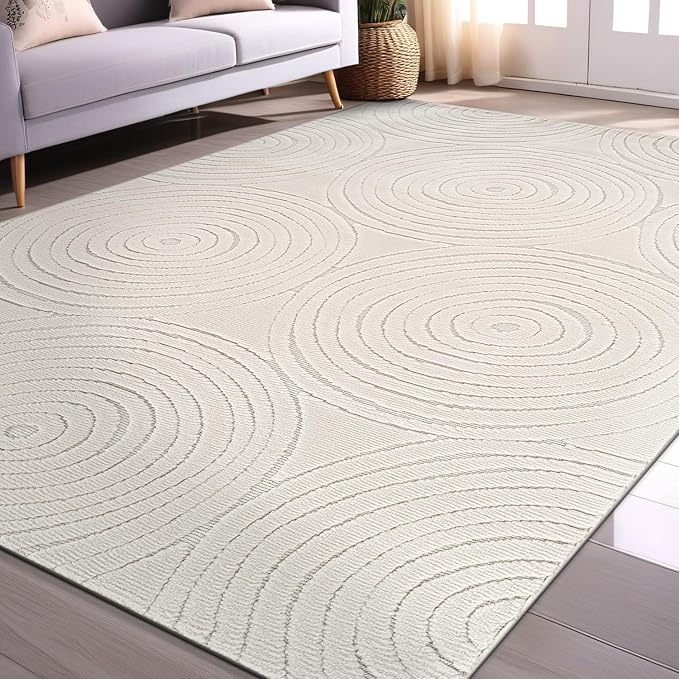 Beverly Rug Micro Loop Area Rug Light Gray 5x7 Geometric Modern Luxury Circular Durable Soft Indoor Rugs for Living Dining Room Office Stain Resistant Non Shedding Casual Indoor Carpet 5 x 7