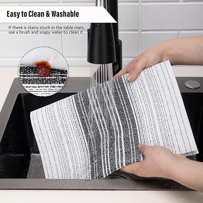 Winknowl Placemats Set of 8, Washable Vinyl Woven Placemats, Heat Resistant & Wipeable Table Mats for Kitchen Dining Table (White)