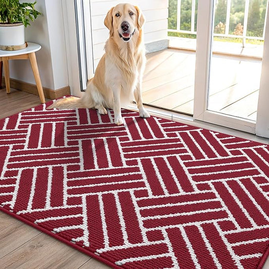OLANLY Indoor Door Mat, 48x32 Inch, Dirt Resistant and Absorbent, Non-Slip Rubber Backing Floor Mats, Easy Clean Low-Profile Doormat for Entryway, Front Door, and Inside Entrance, Burgundy