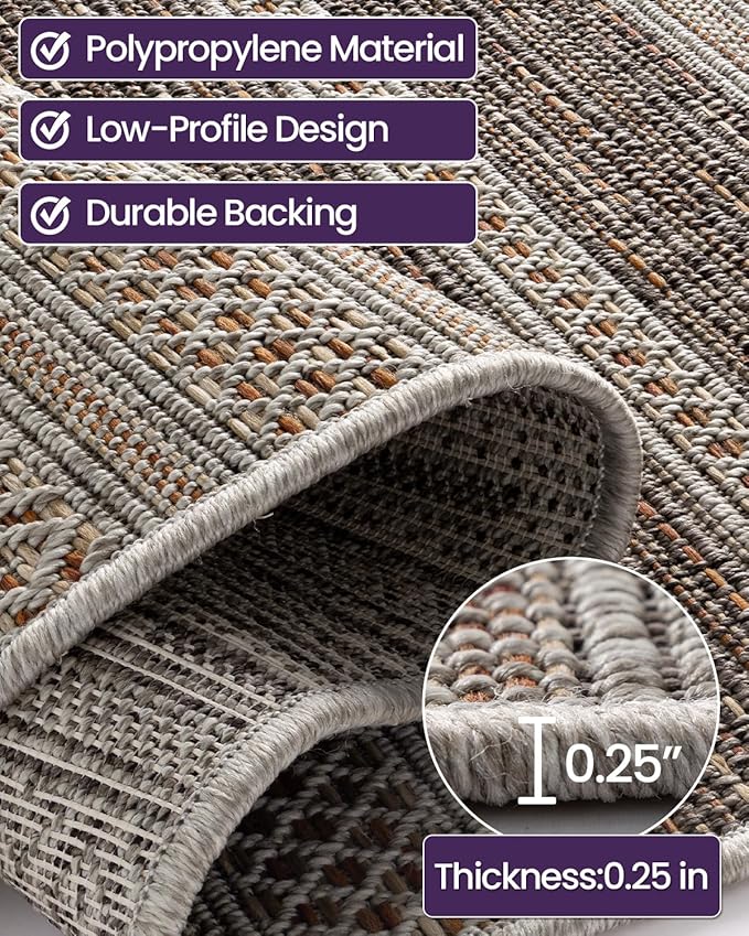 DEXI Dirt Trapper Door Mat, 20x31 Washable Doormat, Dirt Resistant and Absorbent, Easy Clean Low-Profile Floor Rugs for Entryway, Front Door, and Inside Entrance, Striped Brown