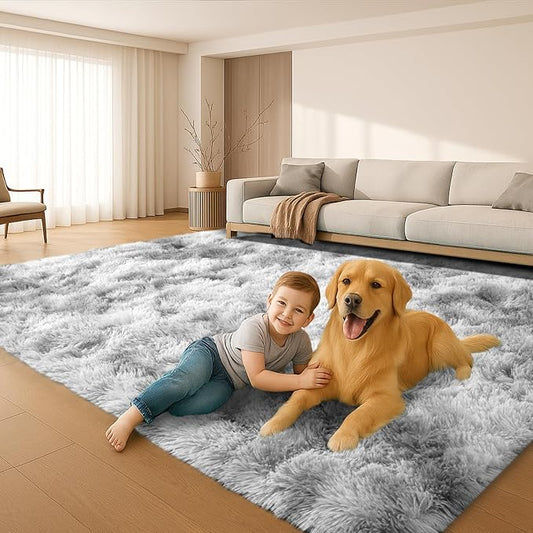 Mtandyx 6x9 Rugs for Living Room, Rugs for Bedroom, Plush Fluffy Carpet, Non-Slip Upgrade Dark Grey Rug, Suitable for Kids Dorm Home Decor Aesthetics.