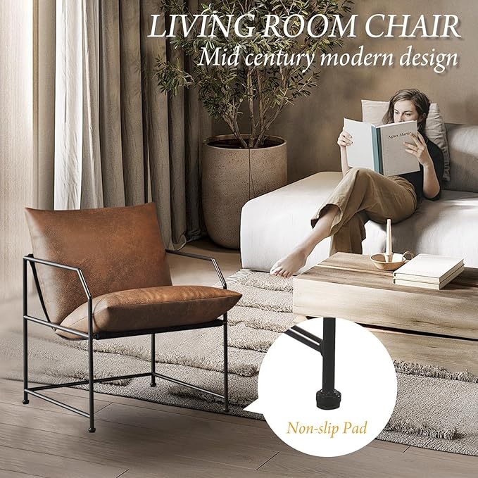 YEEFY Accent Chair Living Room Chairs Accent Chairs Set of 2 Comfy Reading Chair for Bedroom Upholstered Lounge Chair Mid Century Modern Arm Chair Side Sofa Cozy Chair Armchair (Brown, 2)