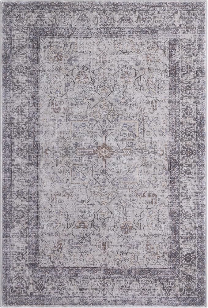 Vanmoos 4x6 Area Rug - Machine Washable, Non-Slip Soft Carpet for Living Room, Bedroom, Office, Dining Room - Durable Accent Rug for Farmhouse & High-Traffic Areas, Rustic Vibes/Taupe