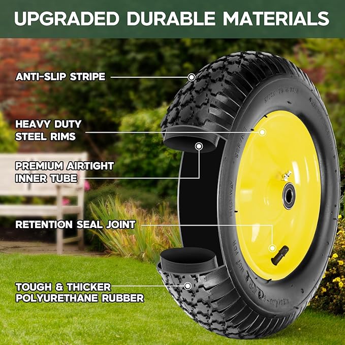 Taifa 2 PCS 16" Pneumatic Rubber Replacement Tires and 4.80/4.00-8" Wheels with 5/8" Bearings, Inflated Air Wheel for Garden Cart/Hand Truck/Trailers/Dolly/Wheelbarrow/Wagon/Trolley etc.