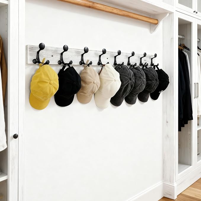 SKOLOO 43-Inch Wood Coat Rack Wall Mount with 8 Triple Hooks - Ideal for Family Entrances, Classrooms, and Pet Supplies Storage - Perfect Coat Hooks for Wall,Distressed White Wash, Pack of 2