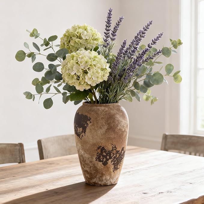 Ceramic Flower Vase 11 inch Tall Vase for Centerpieces,Large Decorative Terracotta Vases,Farmhouse Rustic Vases for Home Decor,Living Room,Table,Neutral,Waterproof