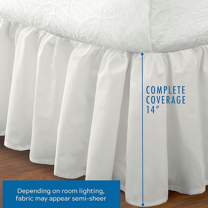Fresh Ideas Bedding Ruffled Bed Skirt, Classic 14” Drop Length, Gathered Styling, Cali King, White