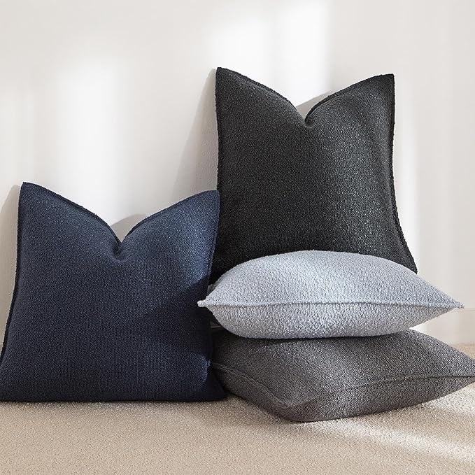 JUSPURBET 18x18 Pillow Covers Set of 2 Decorative Throw Pillow Covers Case for Couch Sofa Bed Soft Boucle Textured Cushion Covers with Hidden Zipper for Home Decor Living Room,Navy Blue