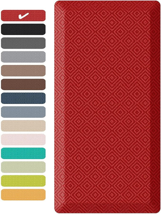 Ophanie Kitchen mats for Floor, 3/4 inch Thick, Kitchen Rugs, 20''x48'' Anti Fatigue Standing Cushioned Mat, Waterproof,Comfort Ergonomic mat for Office, Home, Sink, Red Non-Slip Bottom