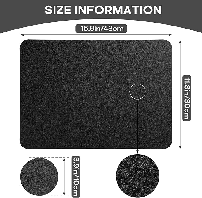 Faux Leather Placemats Set of 6, Vinyl Placemats Heat Resistant Place Mats, Waterproof Oil-Proof Wipeable Dining Table Mats and Coasters for Kitchen, Indoor, Outdoor (Black)