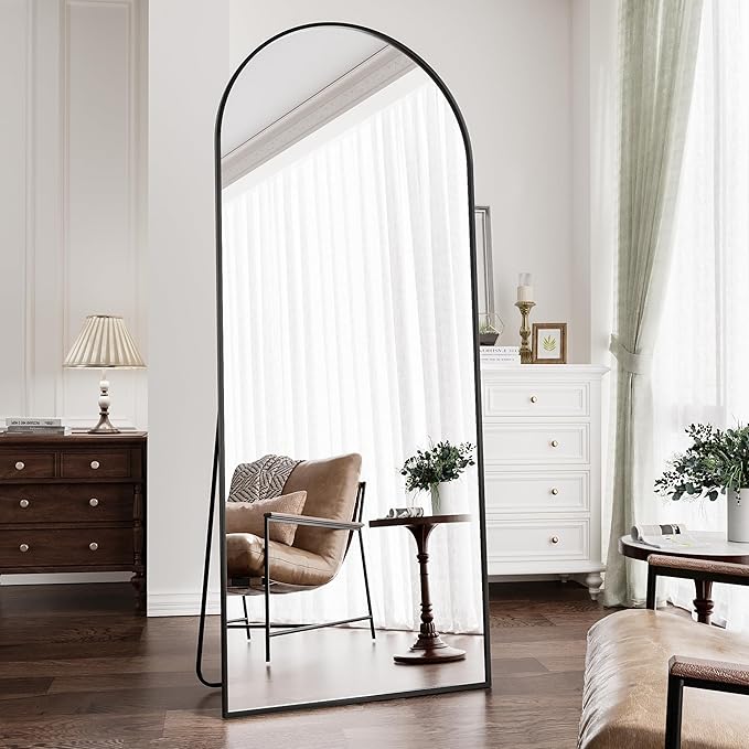 Arched Floor Mirror, 58 "x 18" Full Length Mirror Wall Mirrors Hanging or Leaning Arched-Top Full Body Mirrors with Stand for Bedroom, Dressing Room, Black