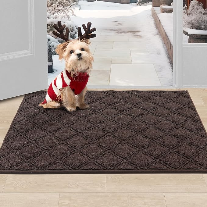 BEQHAUSE Dirt Trapper Door Mat 24" x 36", Non-Slip Washable Doormats Welcome Mat, Dirt Resistant and Absorbent Entrance Mat, Low Profile Floor Mats for Front Back Door, Entryway, Brown
