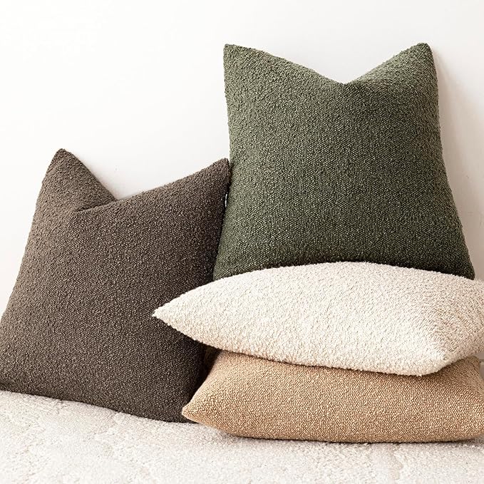 Foindtower Decorative Textured Boucle Throw Pillow Covers Accent Solid Pillow Cases Neutral Soft Cozy Couch Cushion Case for Chair Sofa Bedroom Living Room Home Decor 22x22 Inch,1PC,Light Brown