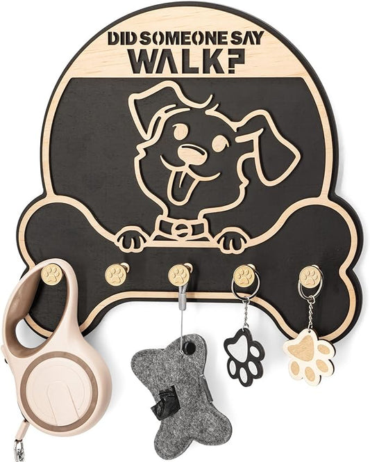 MTERSN Dog Leash Holder for Wall - Decorative Key Organizer and Leash Holder Wall Mount with 5 Dogs Paw Print Hooks for Dogs Leashes,Coat,Toys- Dog Accessories Organizer for Rustic Home Decor