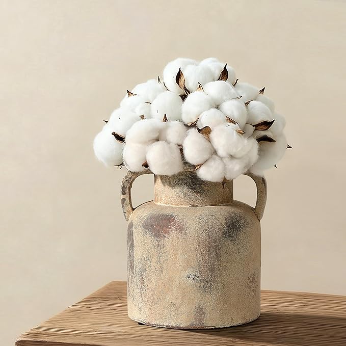 Emotionally Grounded Vase, Vaseking Ceramic Rustic Vase with 2 Handles, 6.1 inch Minimalist Decorative Farmhouse Vases for Home Decor, Living Room, Enterway, Table Decoration, Neutral