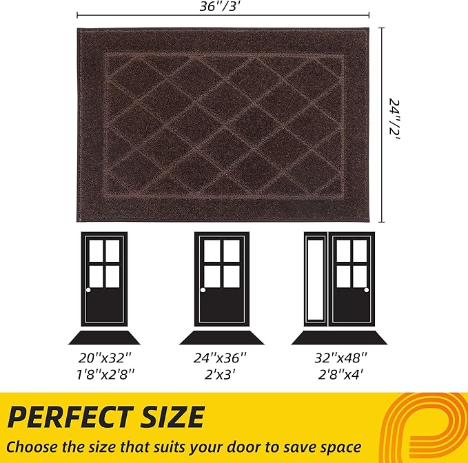 JSEI Dirt Trapper Door Mat 24"x36", Non-Slip Washable Entryway Mats, Dog Door Mat, Stain Resistant and Absorbent Floor Mats, Low Profile Welcome Mat for Front Back Door, Brown