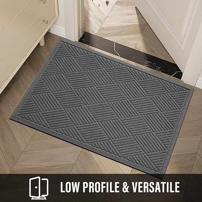 HIYARD Sturdy Front Door Mat, Absorbent Muddy Dirt Resist Welcome Door Mats Outdoor Indoor, Stain and Fade Resistant, Non-Slip Rubber Backing Low Profile Doormat for Entryway, 47×32, Charcoal