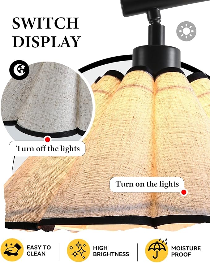 Omlaamy Floor Lamp with Pleated Linen Lampshade, Modern Flower Floor Lamp for Living Room Arc Standing Lamp, Gold Tall Lamp for Bedroom Office Dining Room, Bulb Included (Black + Black, 66.1IN)