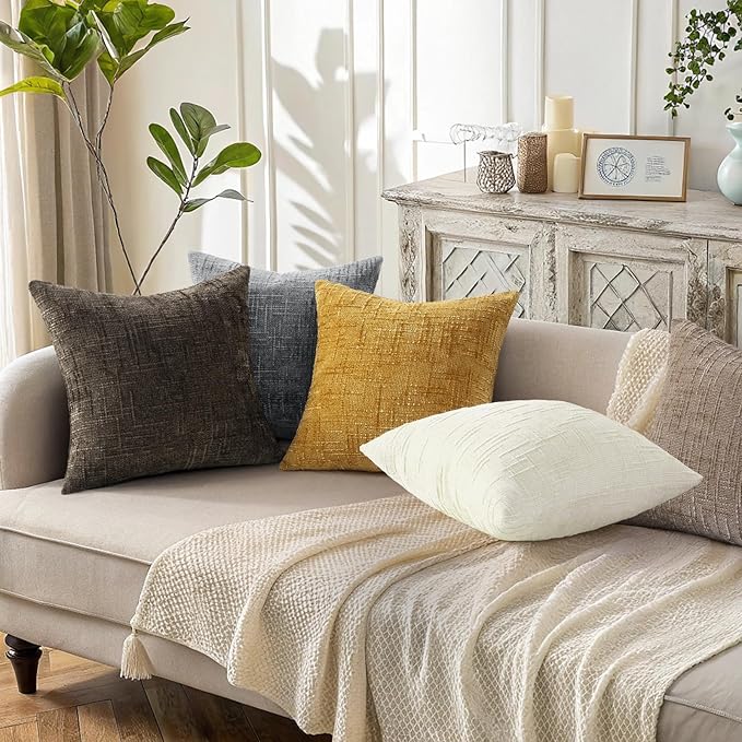 decorUhome Spring Cream White Chenille Euro Sham Throw Pillow Covers 22x22 Set of 2 Textured Slubby Couch Pillow Covers Farmhouse Accent Modern Neutral Decorative Pillow Cases for Bed Sofa Living Room