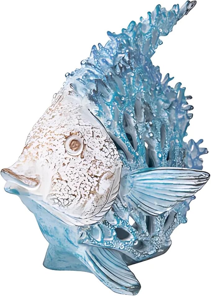 Ocean Decor - Aqua Coral Reef Angelfish Sculpture for Beach Home and Coastal Tabletop Collection, 7x7 Inches