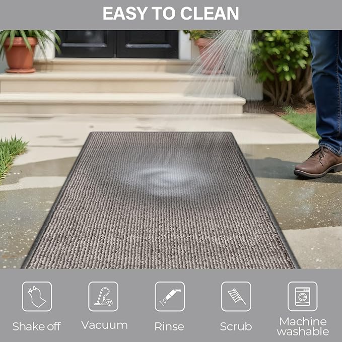 GRANNY SAYS Front Door Mat Outside Entrance, Door Mats for Entryway, Welcome Matt Non-Slip, Large Front Porch Mat Low Profile Resist Dirt, 36" x 60", Grey Beige