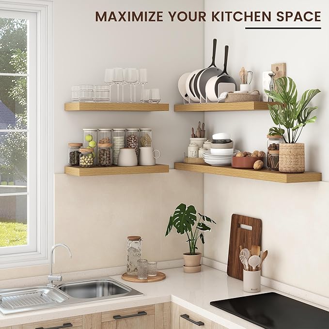 Floating Shelves for Wall, Engineered Wood Wall Shelves with Invisible Brackets for Living Room Bedroom Bathroom Office Kitchen Decor and Storage (Oak, 48" W x 9" D x 1.5" H) Set of 2