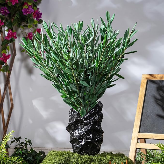 8PCS Premium Artificial Olive Branches for Vases - Realistic PU & Silk Faux Greenery Stems, 3 Sizes, Bendable Wire Stems, Low Maintenance Home/Office/Holiday Decor(No Vase