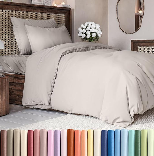 Duvet Cover Twin/Twin XL Size Set - Extra Soft Duvet Cover 68 x 90 with 1 Pillow Sham - Hotel Luxury, Easy Care and Fade Free with Zipper Closures & Ties - Comfy, Breathable Bedding Set (Light Grey)