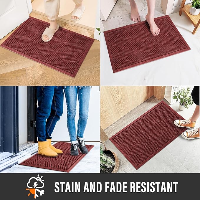 HIYARD Sturdy Front Door Mat, Absorbent Muddy Dirt Resist Welcome Door Mats Outdoor Indoor, Stain and Fade Resistant, Non-Slip Rubber Backing Low Profile Doormat for Entryway, 30×17, Red