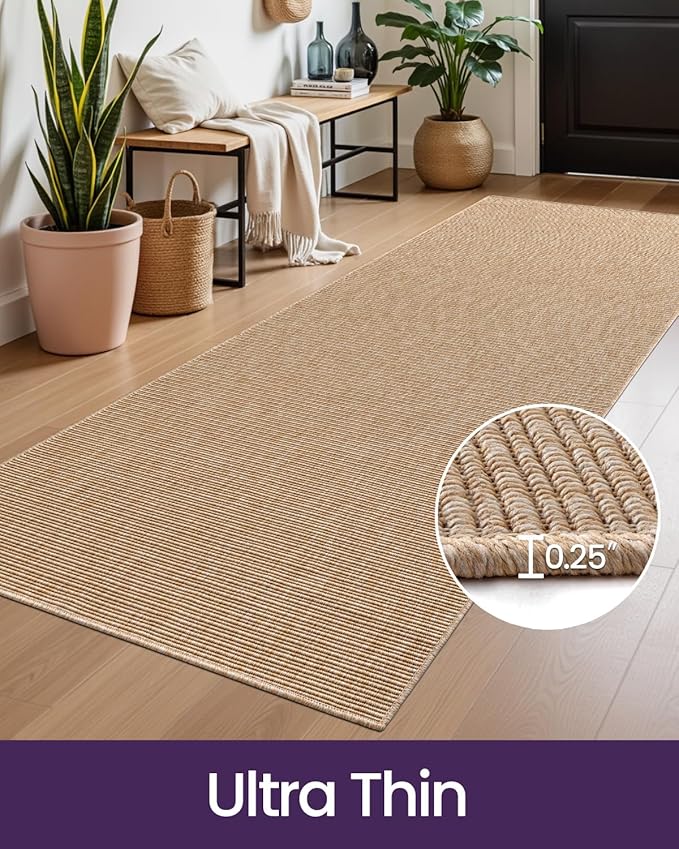 DEXI Hallway Runner Rug 3.3x6.7, Woven Braided Farmhouse Runner Carpet Indoor, Absorbent Thin Long Entryway Runners for Kitchen, Laundry Room, Patio Entrance, Beige