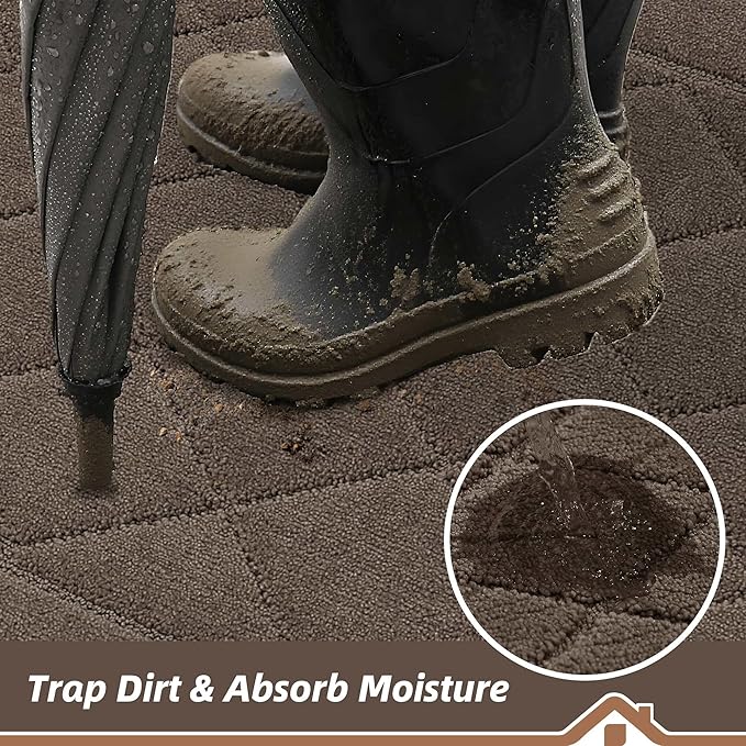 BEQHAUSE Dirt Trapper Door Mat 32" x 48", Doormat Non-Slip Entryway Rugs Washable, Dog Door Mat Stain Resistant and Absorbent Welcome Floor Mat for Front Back Door, Mud Wet Shoes & Paws, Light Brown